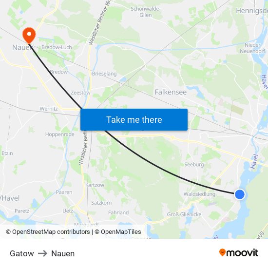 Gatow to Nauen map