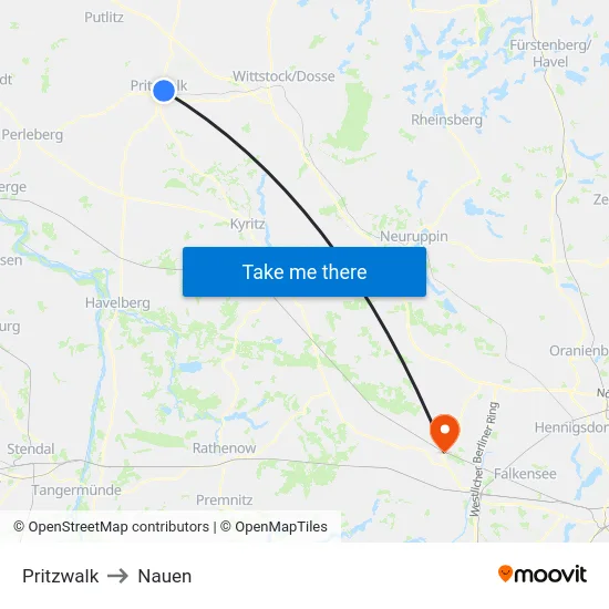 Pritzwalk to Nauen map