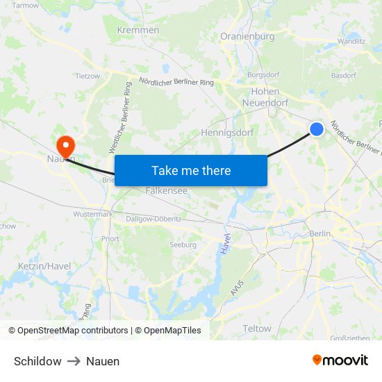 Schildow to Nauen map