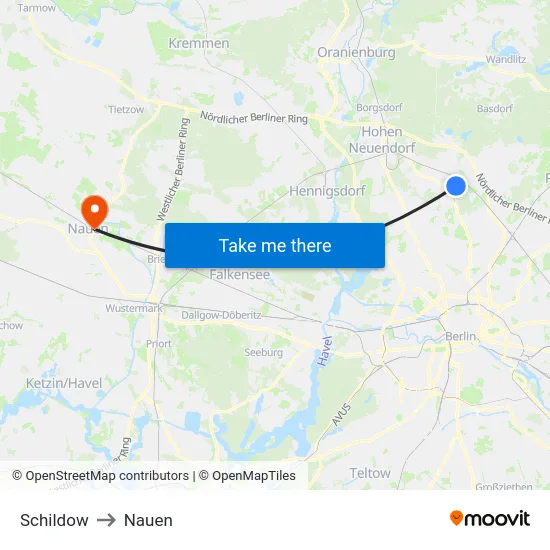 Schildow to Nauen map