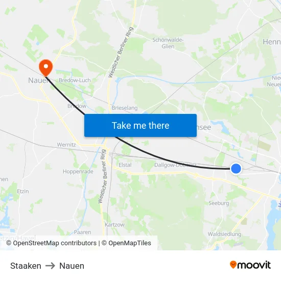 Staaken to Nauen map