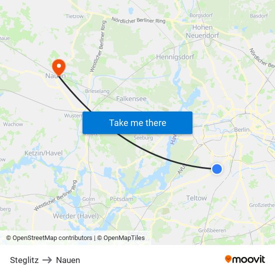 Steglitz to Nauen map