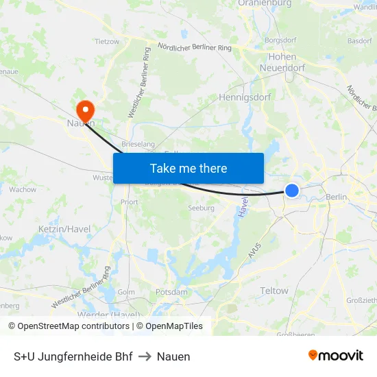 S+U Jungfernheide Bhf to Nauen map