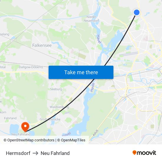 Hermsdorf to Neu Fahrland map