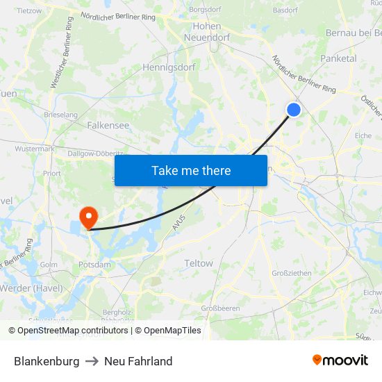 Blankenburg to Neu Fahrland map