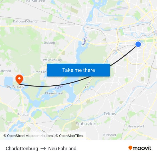 Charlottenburg to Neu Fahrland map