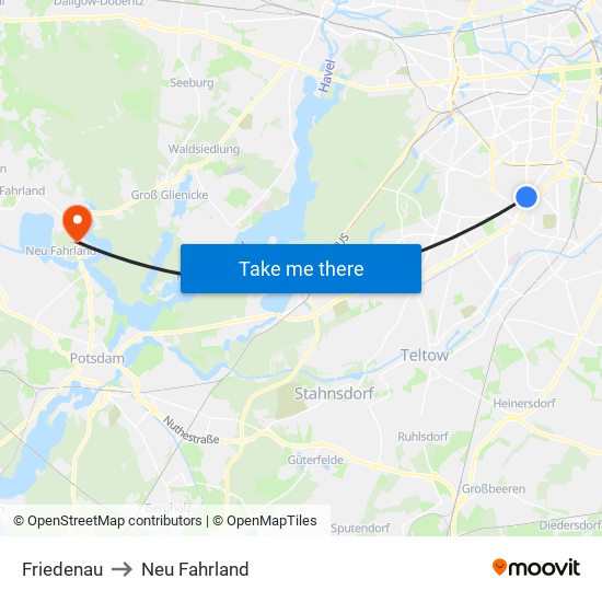 Friedenau to Neu Fahrland map