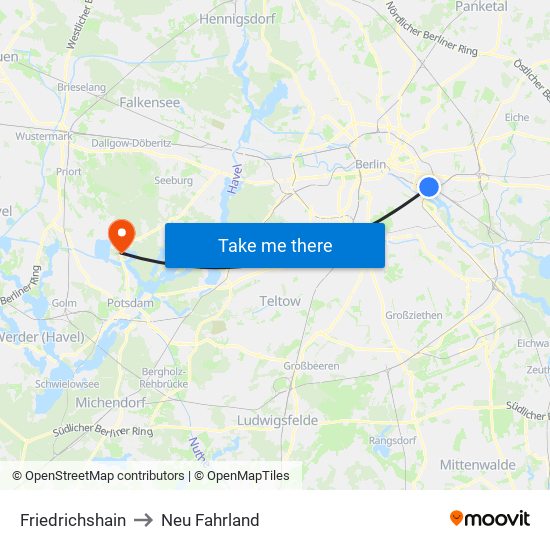 Friedrichshain to Neu Fahrland map