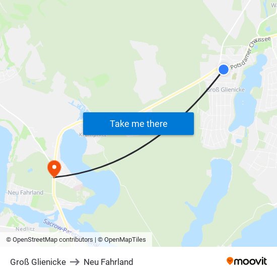 Groß Glienicke to Neu Fahrland map