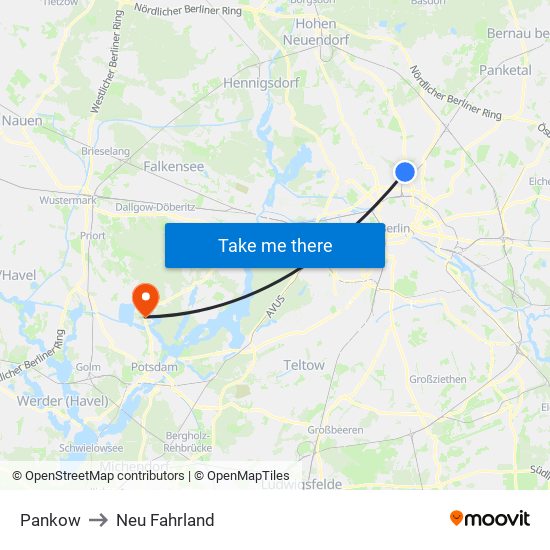 Pankow to Neu Fahrland map