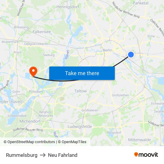 Rummelsburg to Neu Fahrland map