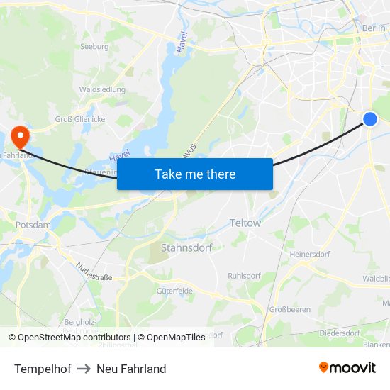 Tempelhof to Neu Fahrland map