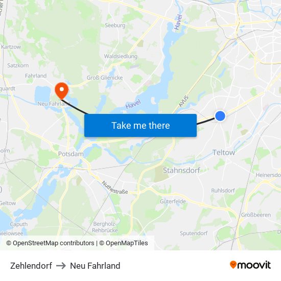 Zehlendorf to Neu Fahrland map