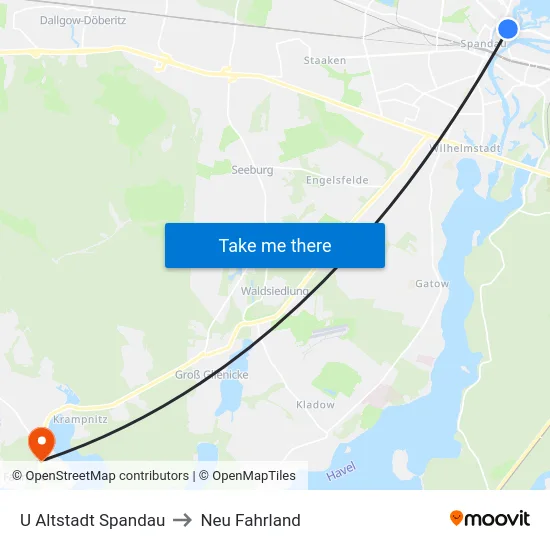 U Altstadt Spandau to Neu Fahrland map