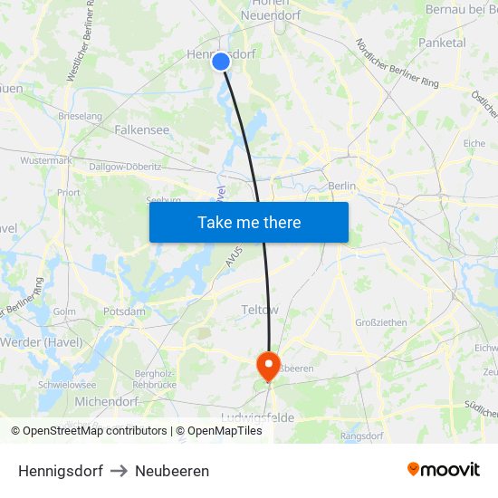 Hennigsdorf to Neubeeren map