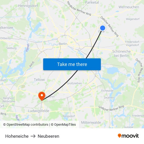 Hoheneiche to Neubeeren map