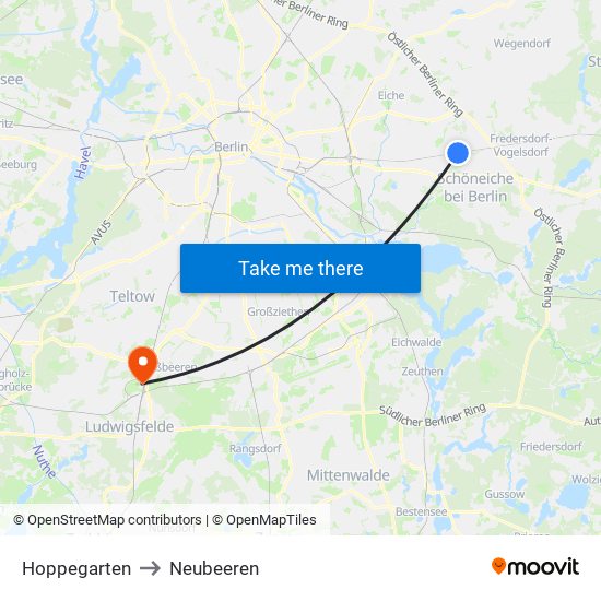 Hoppegarten to Neubeeren map