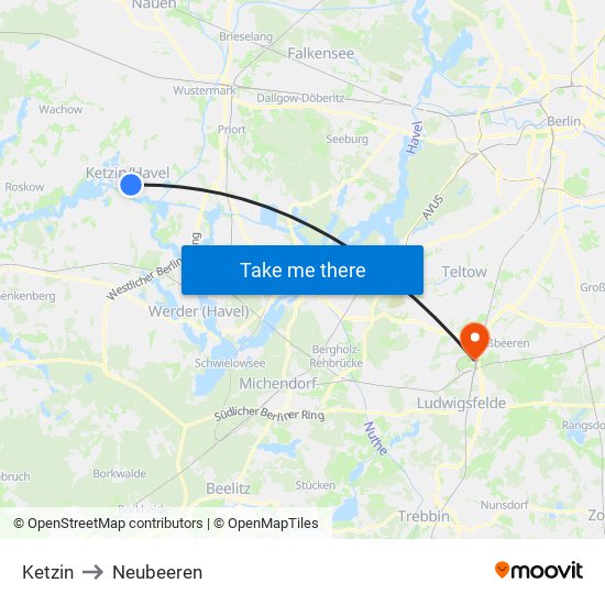 Ketzin to Neubeeren map