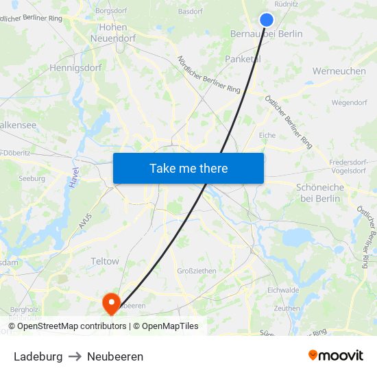 Ladeburg to Neubeeren map