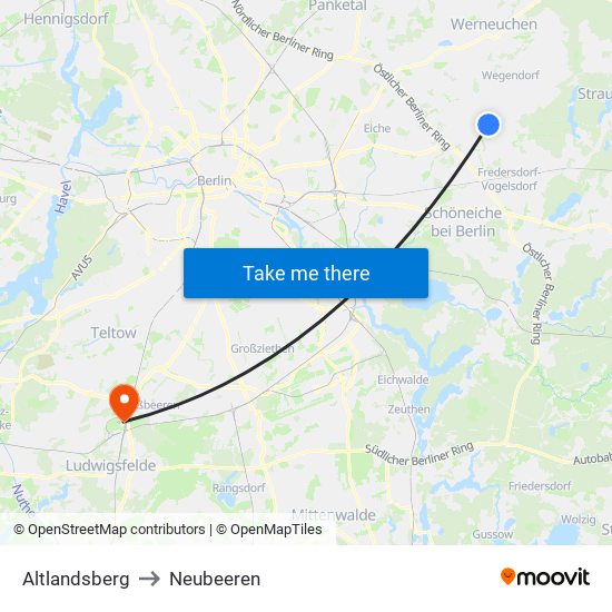 Altlandsberg to Neubeeren map