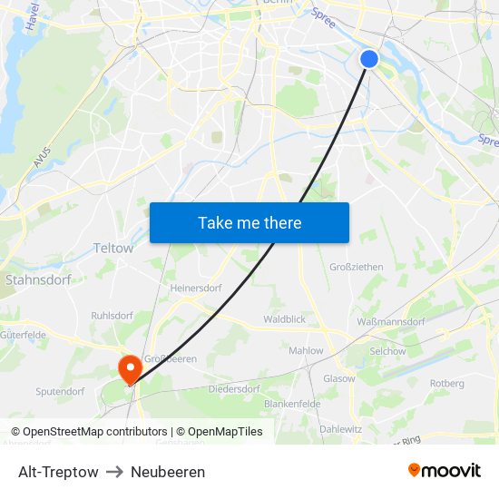 Alt-Treptow to Neubeeren map