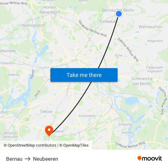 Bernau to Neubeeren map