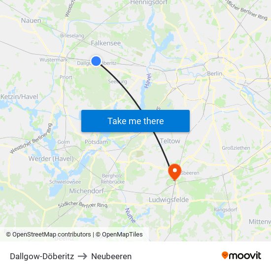 Dallgow-Döberitz to Neubeeren map