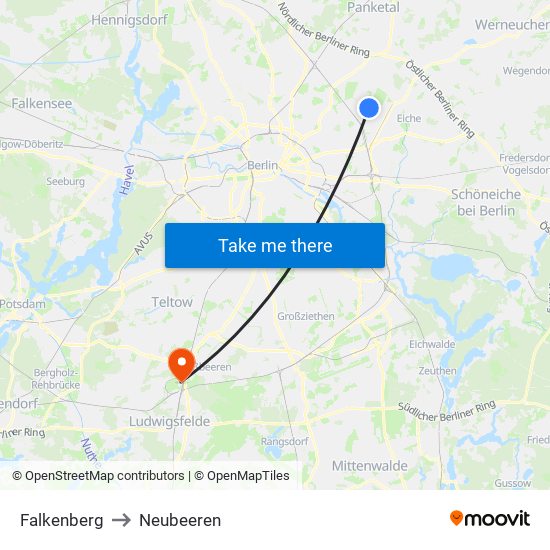 Falkenberg to Neubeeren map