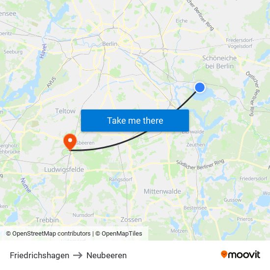 Friedrichshagen to Neubeeren map