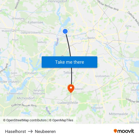 Haselhorst to Neubeeren map