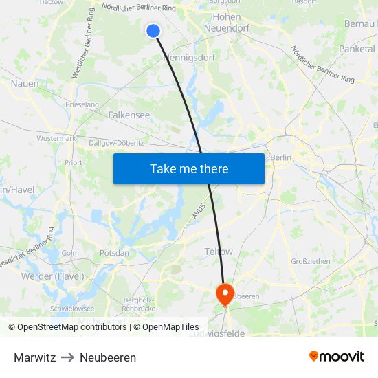 Marwitz to Neubeeren map