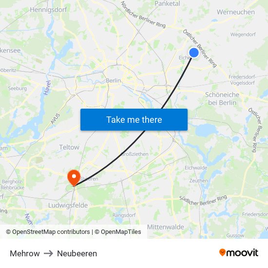 Mehrow to Neubeeren map