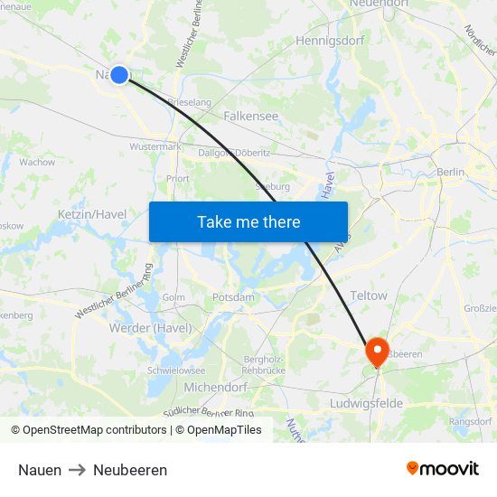 Nauen to Neubeeren map