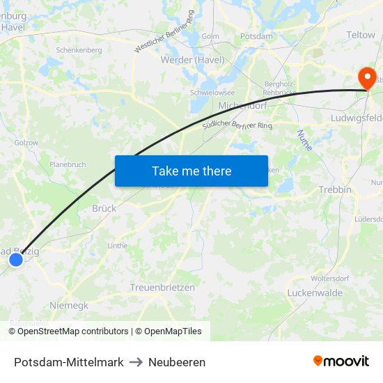 Potsdam-Mittelmark to Neubeeren map