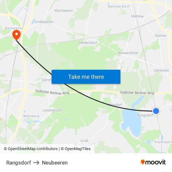 Rangsdorf to Neubeeren map