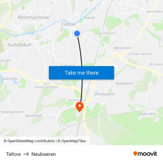 Teltow to Neubeeren map