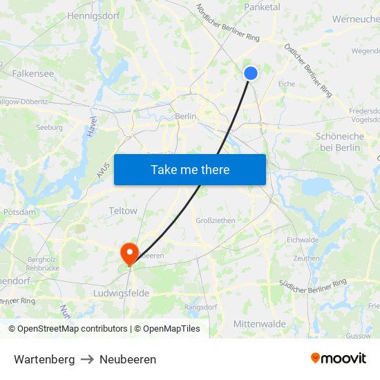 Wartenberg to Neubeeren map