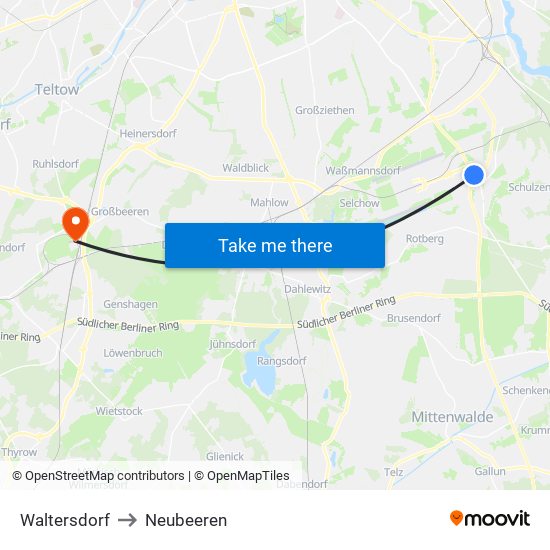 Waltersdorf to Neubeeren map