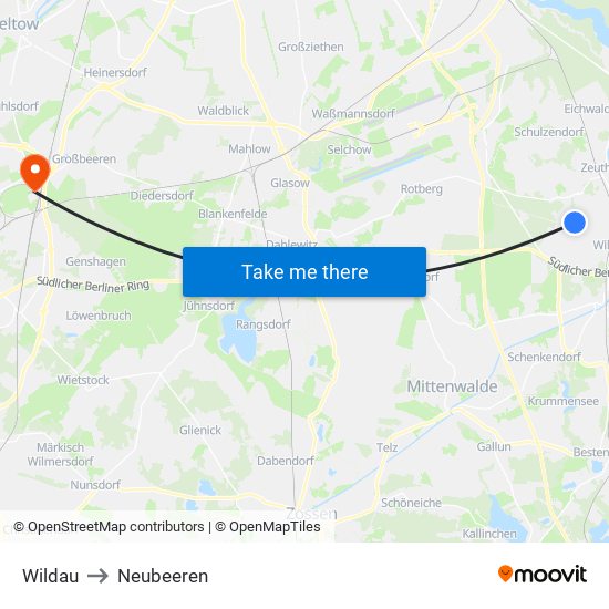 Wildau to Neubeeren map