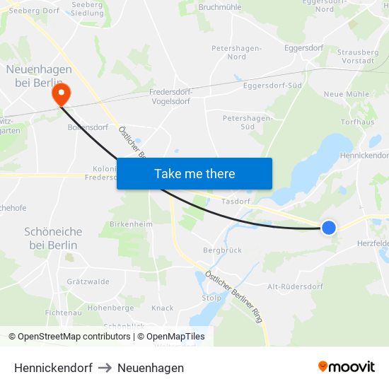 Hennickendorf to Neuenhagen map