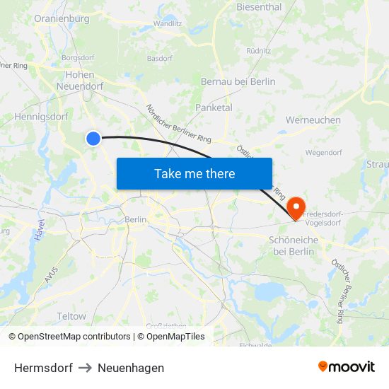 Hermsdorf to Neuenhagen map