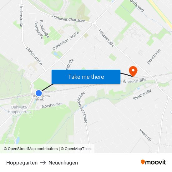 Hoppegarten to Neuenhagen map