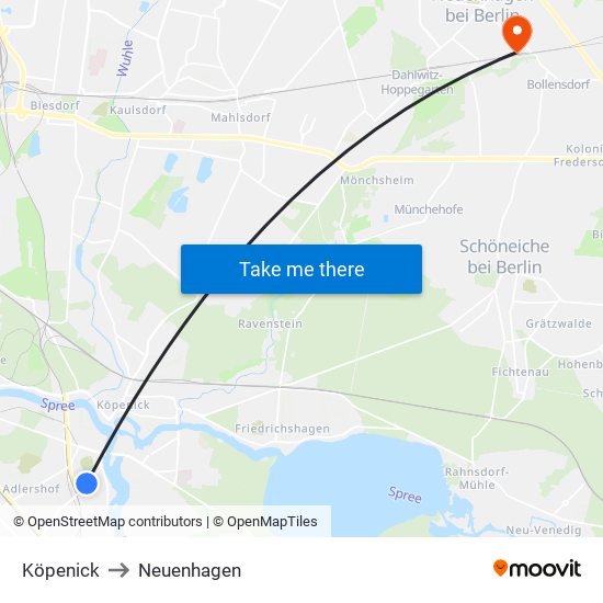 Köpenick to Neuenhagen map