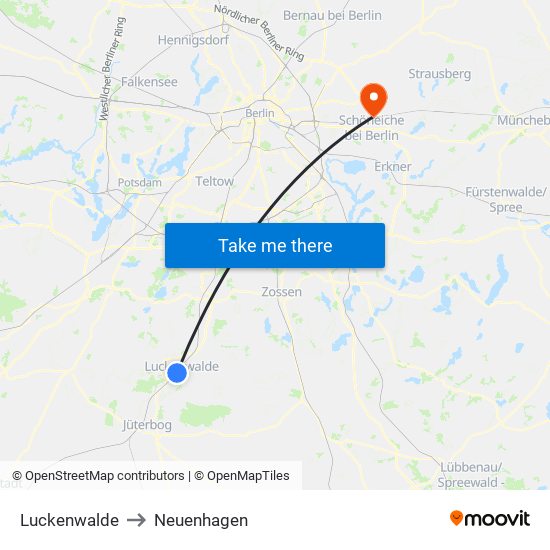 Luckenwalde to Neuenhagen map