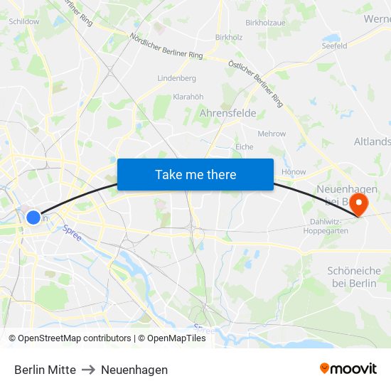 Berlin Mitte to Neuenhagen map