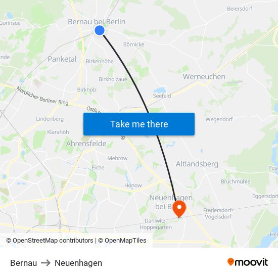 Bernau to Neuenhagen map