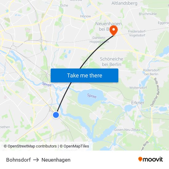 Bohnsdorf to Neuenhagen map