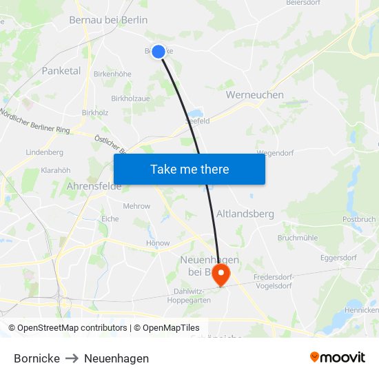 Bornicke to Neuenhagen map