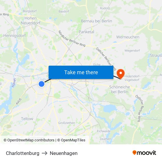 Charlottenburg to Neuenhagen map