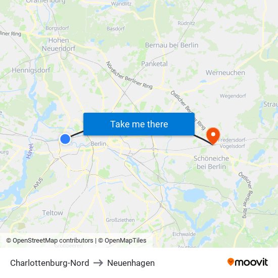 Charlottenburg-Nord to Neuenhagen map